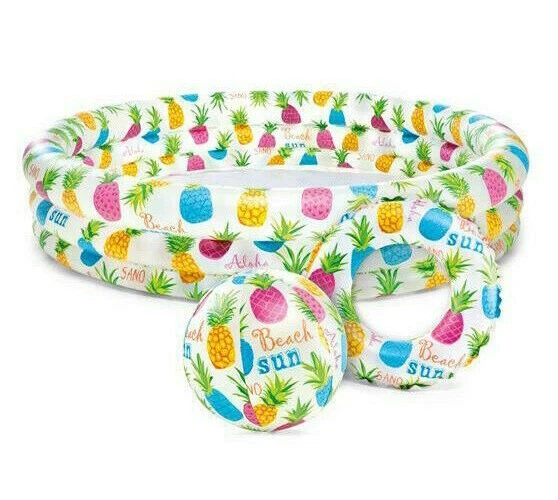 SIVA 3-Ring-Pool-Set Ananas Planschbecken Schwimmbecken Pool Becken Ball Schwimmring