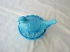 Vintage Blue Milk Glass Bird on a Nest - Basket Weave - Unsigned
