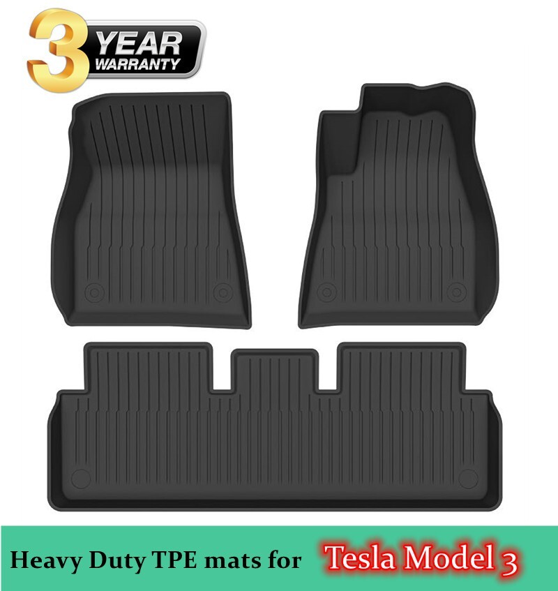 3D Premium TPE Heavy Duty All Weather Floor Mats for Tesla Model 3 2017 - 2023