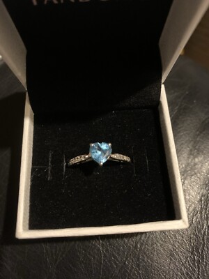 H Samuel Blue Topaz Heart &diamond ring On Sterling Silver 925