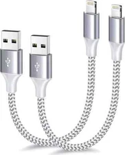 Apple MFi Certified Short iPhone Charger USB A to Lightning Cord Nylon 1ft 2Pack