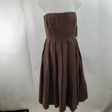Calvin Klein Dress 4 Brown A-line Strapless Pleated Fit Flare Cocktail 