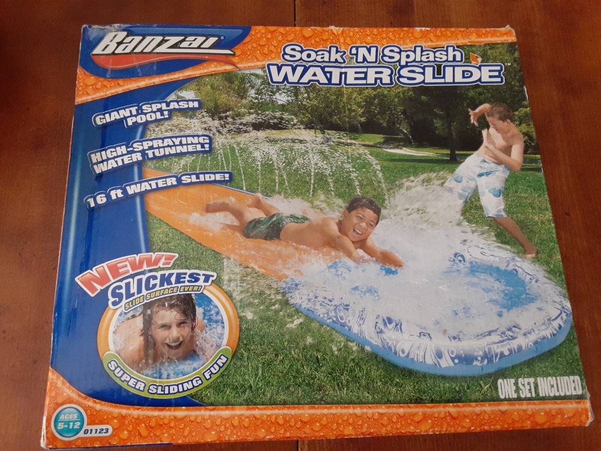 *New* Banzai Soak 'N Splash Water Slide 16 Ft, Inflatable Body Board  Included!