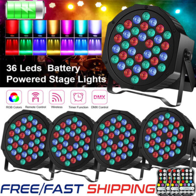 4Pcs Wireless Rechargeable 36LED RGB DMX Par Stage Light Party Disco with Remote