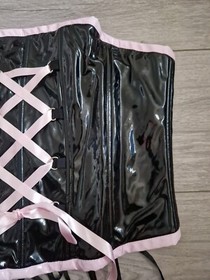 BNWT Vintage Ann Summers Insinuate Black/Pink PVC Corset Top Size Medium 14-16 
