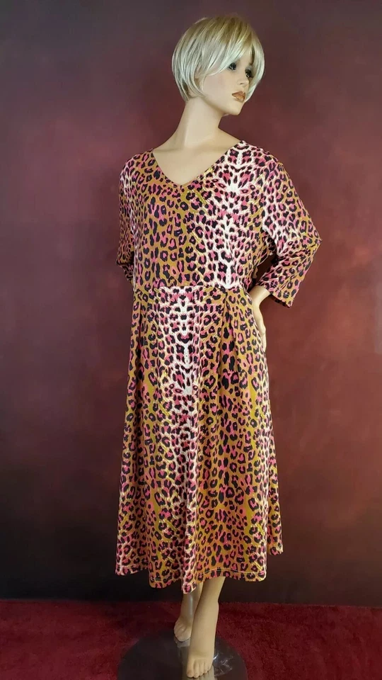 Vestido recto para mujer The Paragon manga 3/4 rosa leopardo estampado animal cuello en V L Foto 2 de 4