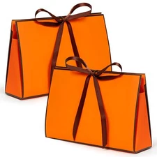 Orange Gift Paper Bags - 12PCS Medium Size Wrap Bag Bulk with Ribbon Orange P...