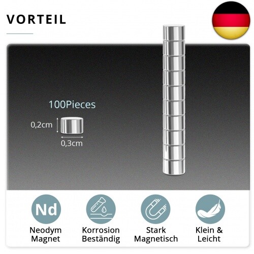 KOBOKO 100 Stücke Neodym Magnete, 3×2mm Mini Magnete, Kleine Magnete Stark, M - Bild 2 von 7