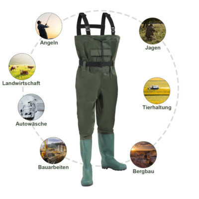 Wathose Für Herren Mit Gummistiefeln - Wasserdichte Hüfthose Für Angler & Outdoor