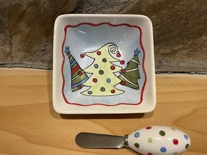 Ceramic Christmas Dip Bowl And Spreader