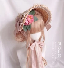 Multicolor Straw Hat Flat Hat Lolita Handmade Countryside Gorgeous Elegant Hat