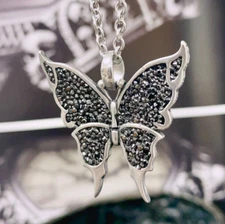 Butterfly Necklace 250 Black Cubic Zirconia stainless steel pendant by Controse