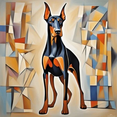 DOBERMAN – Original Giclee LE Print by Rod Miller & AI | Cubism & Realism | COA - Image 1 of 4