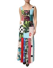 Dolce & Gabbana Multicolor Patchwork Silk Sleeveless Women's Dress Authentic