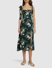 Reformation Green Floral Midi Slip Dress Square Neck Tie Straps Size 16