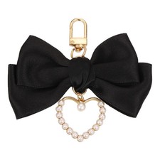 Bow Knot Keychain, Cute Bag Charm Keyring for Women Purse Black  Pearl Heart 