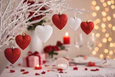 Valentine’s Day Heart Baubles Glitter Decorations Red White Pink Hanging Décor