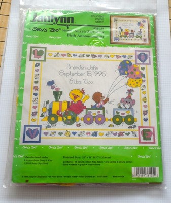 Janlynn 1996 Suzy Zoo Suzy's Zoo Train Birth Announcement Counted Cross Stitch