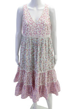 Love Shack Fancy Womens Pink Floral Sundress V-Neck Maxi Cotton Size M