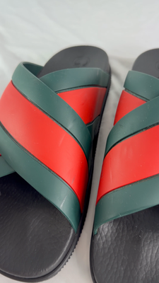 GUCCI 630326 Rubber Web Crisscross Slide Stripe Men's Sandal 9