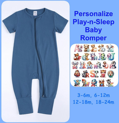Unisex Baby Romper Bodysuit Cotton Short Sleeve Double Zip Heat Transfer 4 Sizes