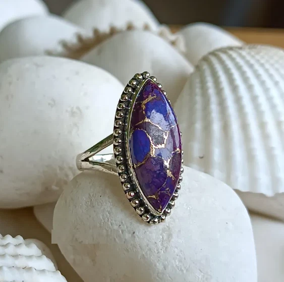 Anillo Turquesa Cobre Púrpura: Anillo Mujer Plata Esterlina Hecho a Mano Todas las Tallas R393 Foto 2 de 4