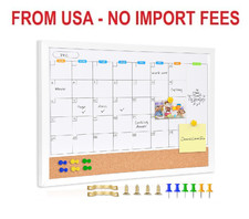 Monthly Whiteboard Calendar with Cork Board for Wall, 17"x13",Magnetic Dry Erase