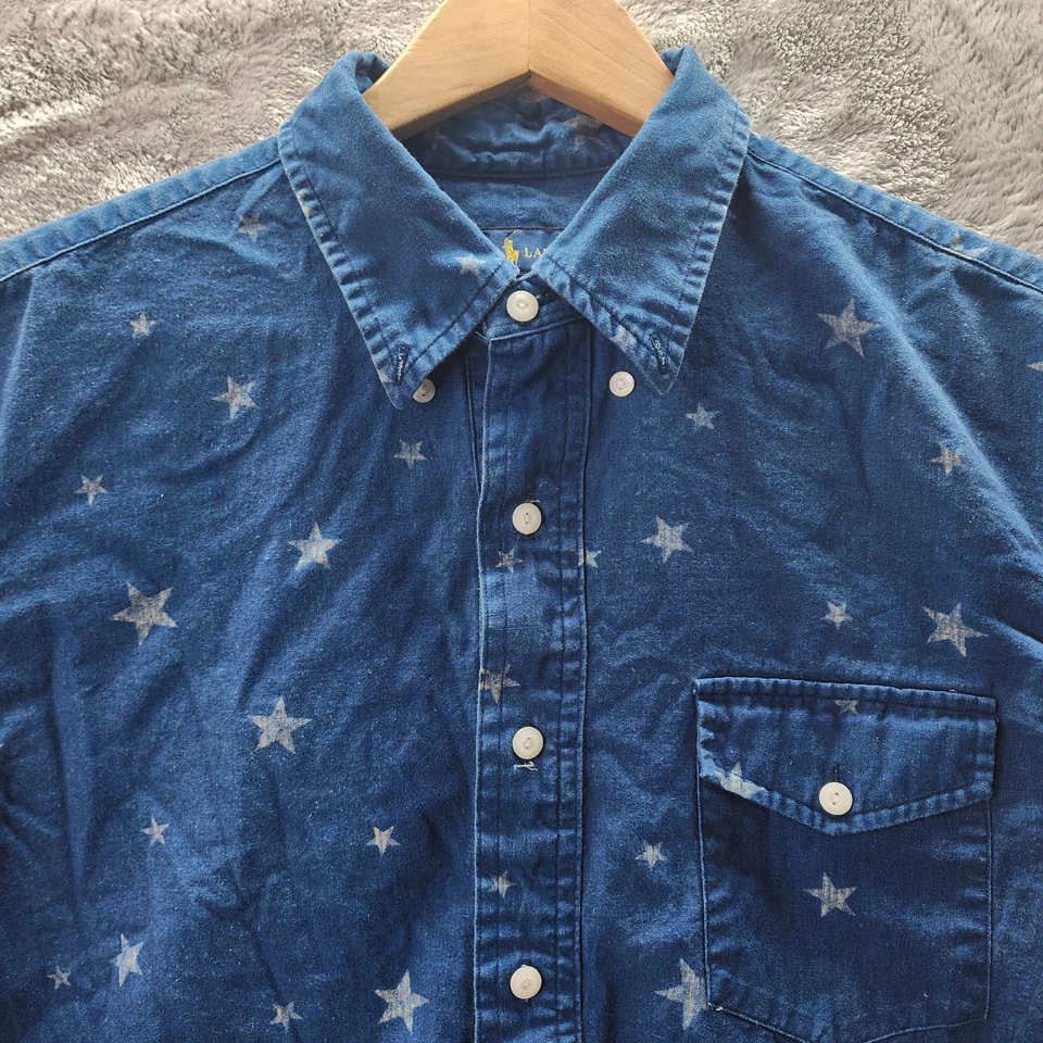 Ralph Lauren Star Chambray Short Sleeve Button Down Shirt Blue Men’s Large - Image 3 of 4