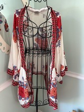 Flying Tomato Anthropologie Sz S M Floral Flowers Kimono Cardigan Duster
