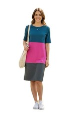 LulaRoe Julia Women's Midi Sheat Dress Siz S Short Sleeve Teal Pink Colorblock