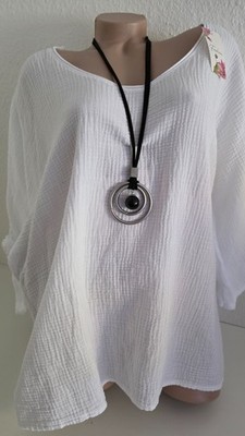 Musselin Shirt softe Baumwolle Weiß  uni 3/4Arm  Kurzarm Gr 48 Made in Italy