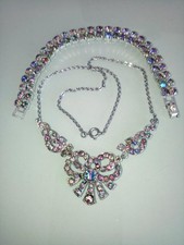 VINTAGE IRIS GLASS STONES SET NECKLACE & MATCHING BRACELATE