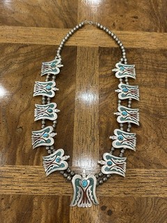 Ervin Tsosie Navajo Sterling Silver Thunderbird Squash Blossom Necklace E Tsosie