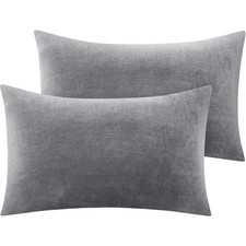 Flannel Pillowcases Standard Set of 2, Gray, 20x26 Inches Super Cozy Fuzzy