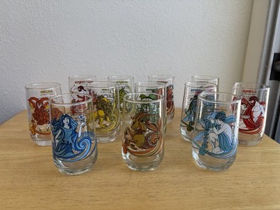 Vintage 1976 RARE COMPLETE SET Arby's Promo Glass Beverly KMA Astrology Zodiac