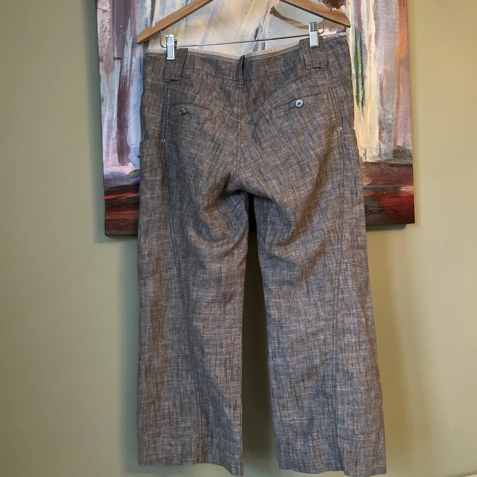 Pantalones Mexx 10 Mezcla de Lino Mujer Marrón Jaspeado Sueltos Anchos Piernas Rectas Recortados Foto 2 de 4