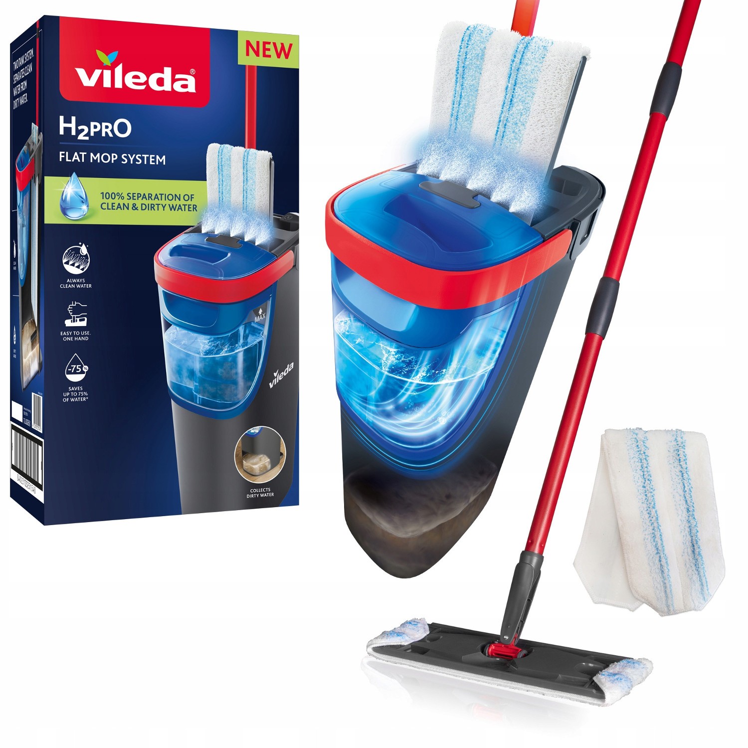 Vileda H2prO balai lave-sol pour nettoyer le salon et la cuisine sans se baisser