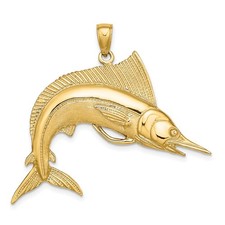 10k Yellow Gold 2-D Polished & Satin STRIPED MARLIN Charm Pendant 6.22g