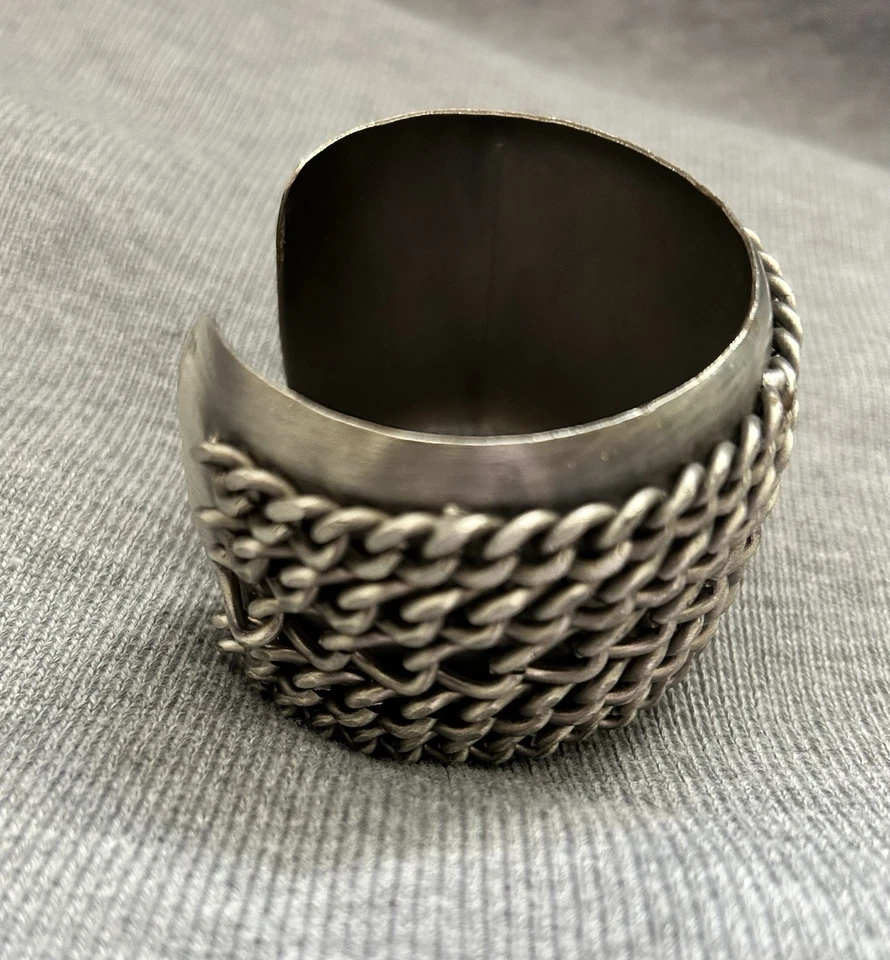 Vintage Handmade Stainless Steel Welded Chains Bangle Bracelet - Image 2 of 4