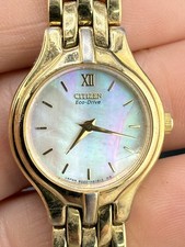 Citizen Eco-Drive Watch Women Mother Of Pearl Gold Tone 6" NEEDS BATTERY