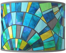 Drum Print Lamp Shade Lagos Mosaic Medium 15.5x15.5x11 Spider Harp and Finial