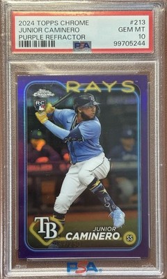 2024 Topps Chrome Junior Caminero RC True Purple Refractor  /250 PSA 10 🔥