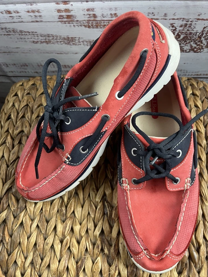 L.L. Zapatos de barco Bean para mujer talla 7,5 de cuero rojo artículo # 293451 Foto 3 de 4