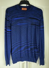 Missoni Maglione Uomo 100% Lana Maglia Blu Nero Onde Zig Zag IT 48 (Medio)
