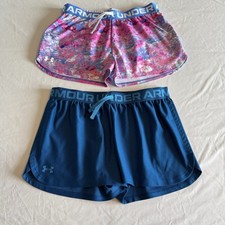 Under Armour HeatGear Girls YXL Mesh Athletic Shorts 2-Pack Blue Multicolor