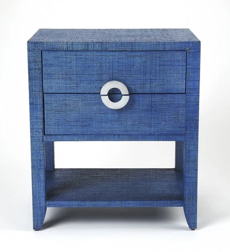 Blue Raffia End Table with Drawers | Coastal Nightstand - Picture 2 of 5