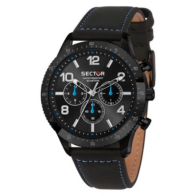 SECTOR 270 Herren Quarz Uhr 44 MM Multi Leder Schwarz Limited Analog