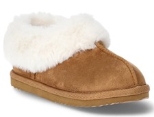Sz9-10 Kids Tan Low Boot Faux Suede Faux Fur Memory Foam Slip Resistant Slipper