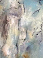 Vintage Figural Female Expressionist Abstract Painting 24x36" signed Hayden