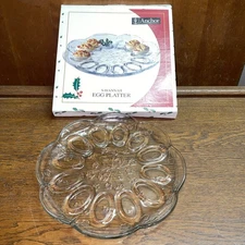 Anchor Hocking Savannah Glass Deviled Egg Platter 12” Vintage W/ Box